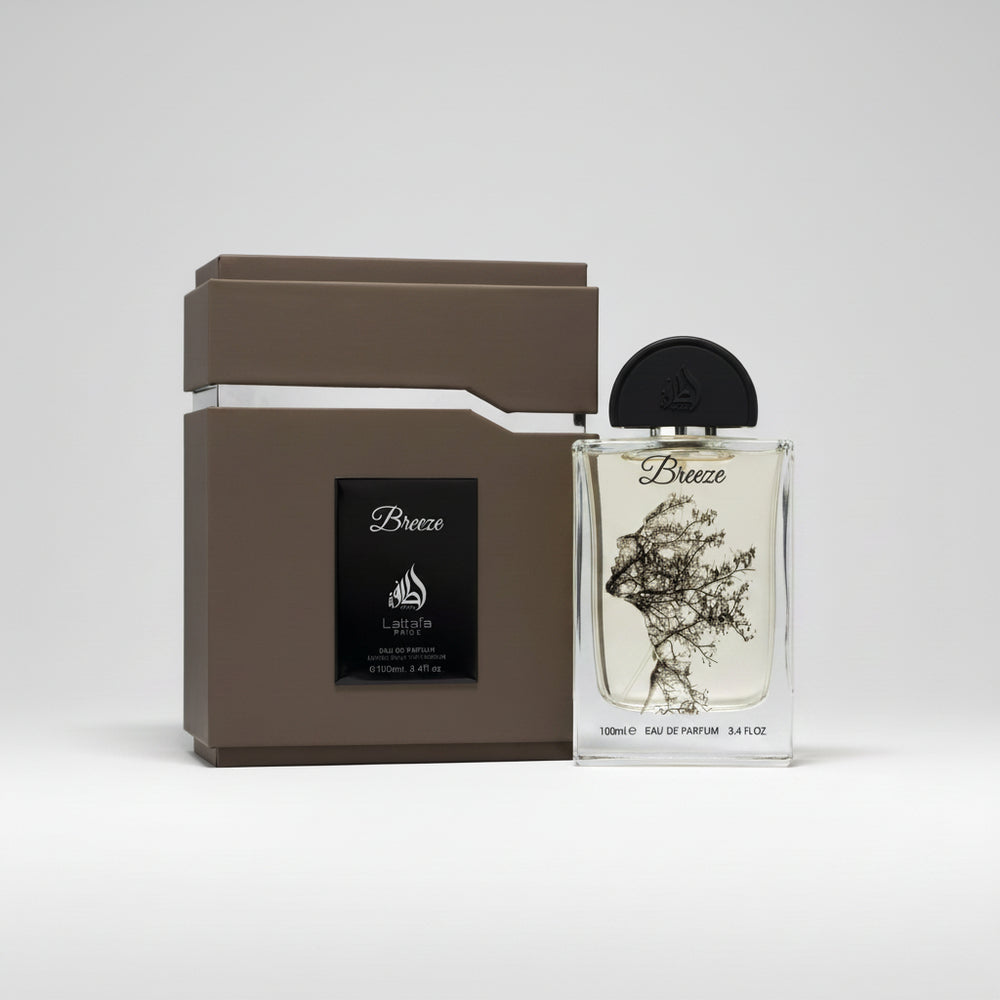 Brown box with 'Breeze' branding and a black cap on a white background