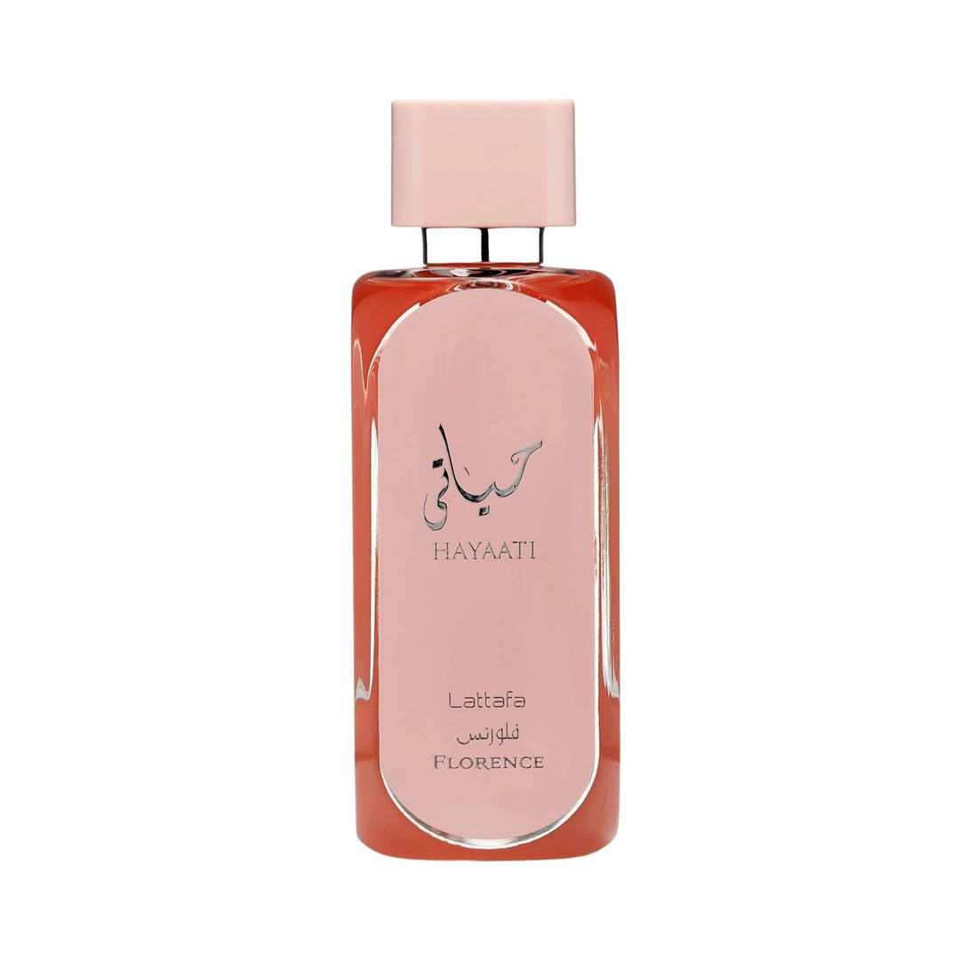 Straight front view of Lattafa Hayaati Florence EDP 100ml perfume bottle – fresh floral fruity scent for women