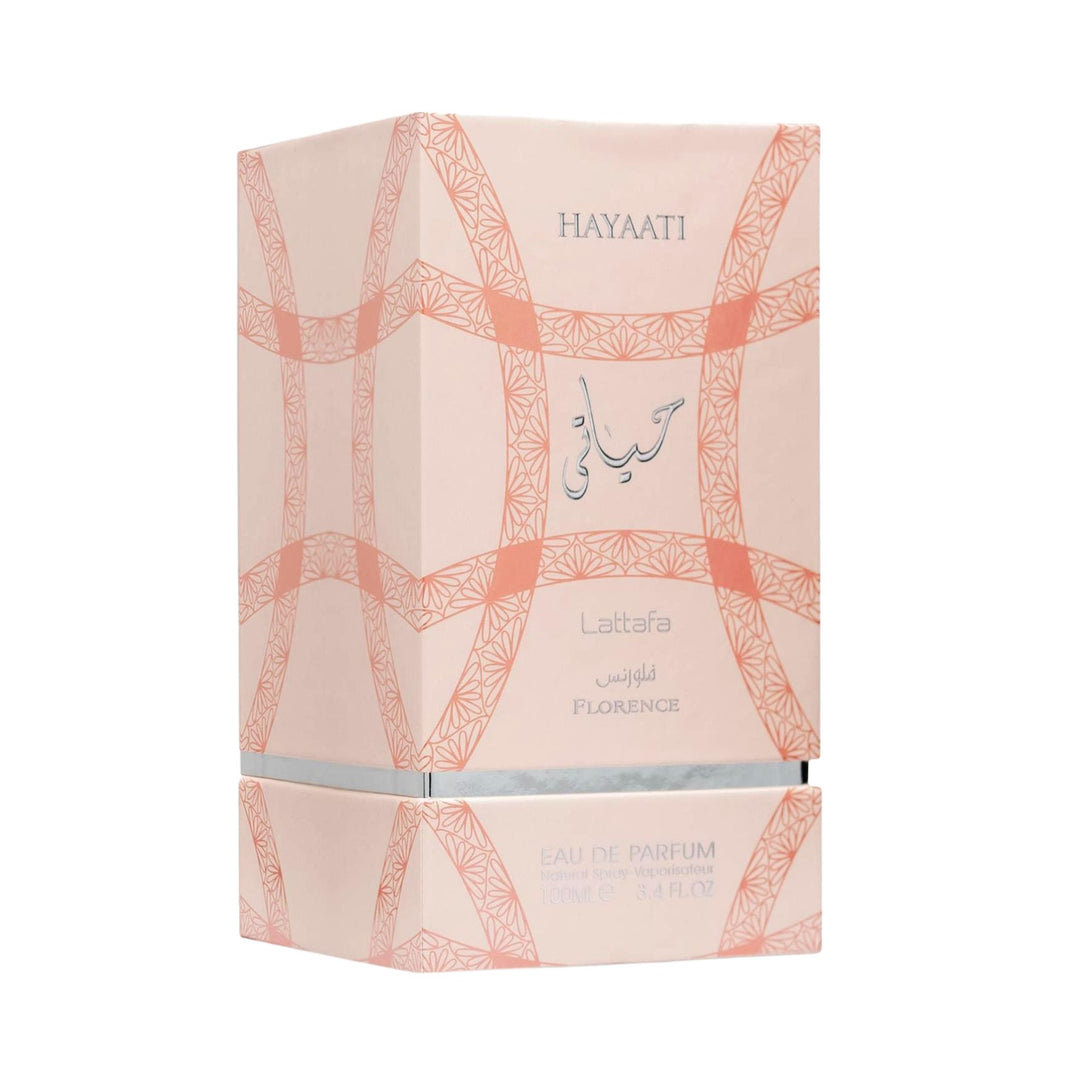 Lattafa Hayaati Florence EDP 100ml perfume box only – stylish feminine floral fruity fragrance packaging