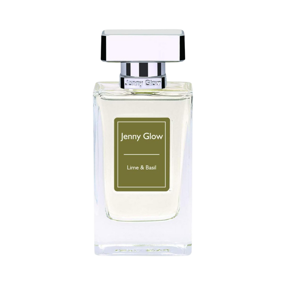 Straight front view of Jenny Glow Lime and Basil EDP 80ml unisex perfume bottle – crisp citrus herbal lime and basil scent