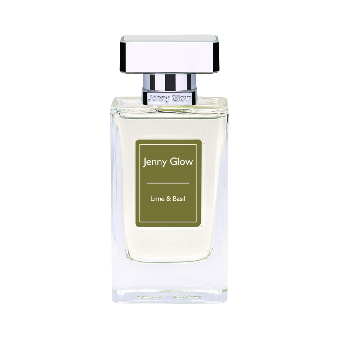 Straight front view of Jenny Glow Lime and Basil EDP 80ml unisex perfume bottle – crisp citrus herbal lime and basil scent