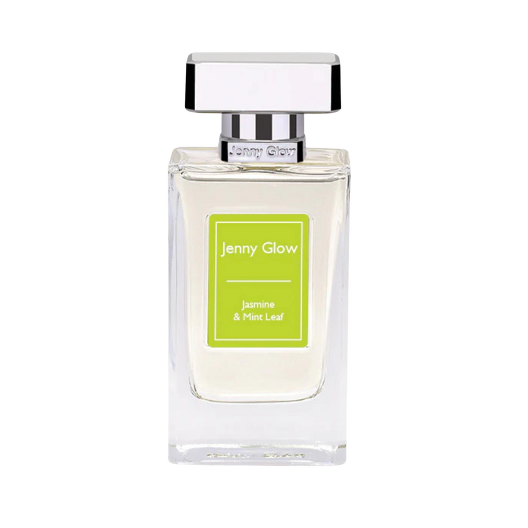 Straight front view of Jenny Glow Jasmine and Mint EDP 80ml perfume bottle – elegant fresh floral scent with mint notes