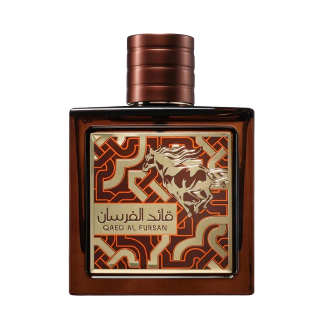 Straight front view of Lattafa Qaed Al Fursan Untamed EDP 100ml perfume bottle – bold woody oriental unisex fragrance