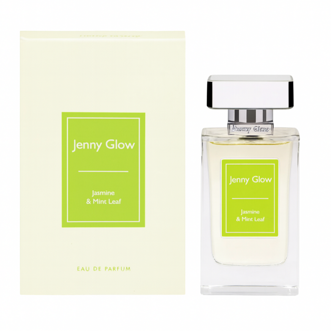 Jenny Glow Jasmine and Mint EDP 80ml perfume bottle and box – fresh floral jasmine and mint fragrance
