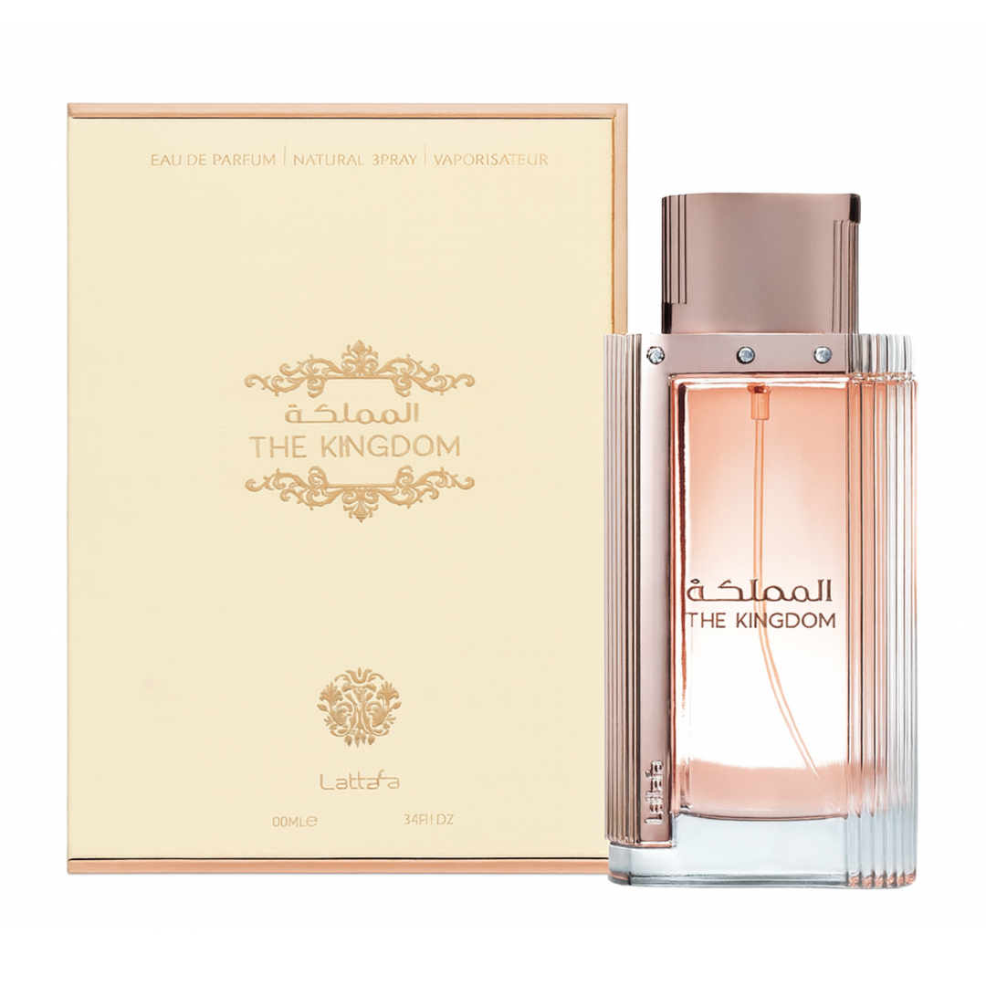 Lattafa The Kingdom Women EDP 100ml perfume bottle and box – elegant long lasting feminine fragrance