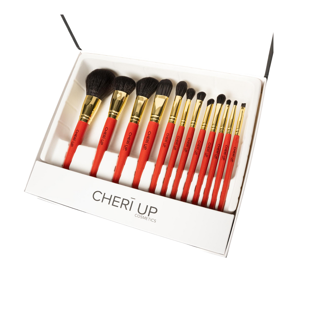 Cheri Up Cherry Brushes full set inside box – complete professional makeup brush collection
