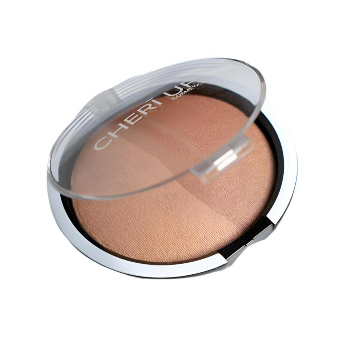 Cheri Up Diva Lighting Bronzer round compact open lid top view – illuminating silky bronzer for natural sun kissed glow