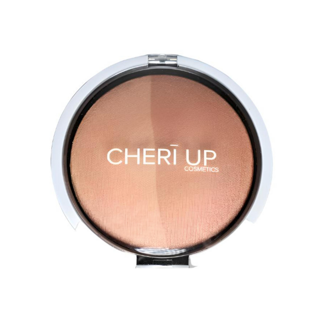 Cheri Up Diva Lighting Bronzer round compact closed transparent lid top view – radiant bronzer for smooth luminous finish