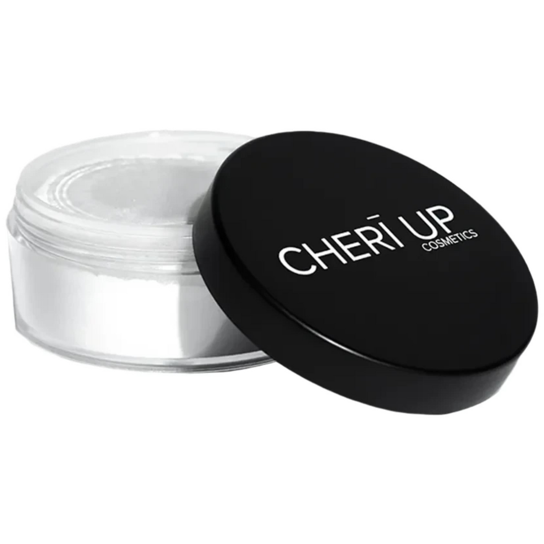Cheri Up Magic Touch Loose Powder round jar half open – lightweight translucent setting powder for smooth matte finish