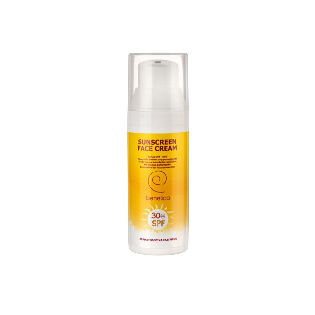 Benelica VPA Sunscreen SPF 30 straight front view tube – moisturizing facial sunscreen with snail secretion and SPF 30 for daily sun protection
