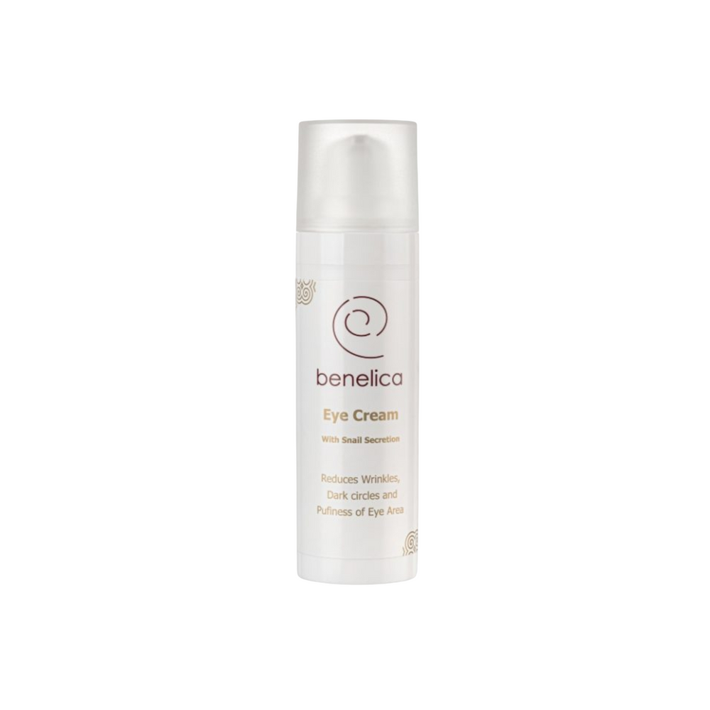 Benelica Eye Cream straight front view tube – hydrating rejuvenating eye cream with snail secretion and peptides for smooth youthful skin