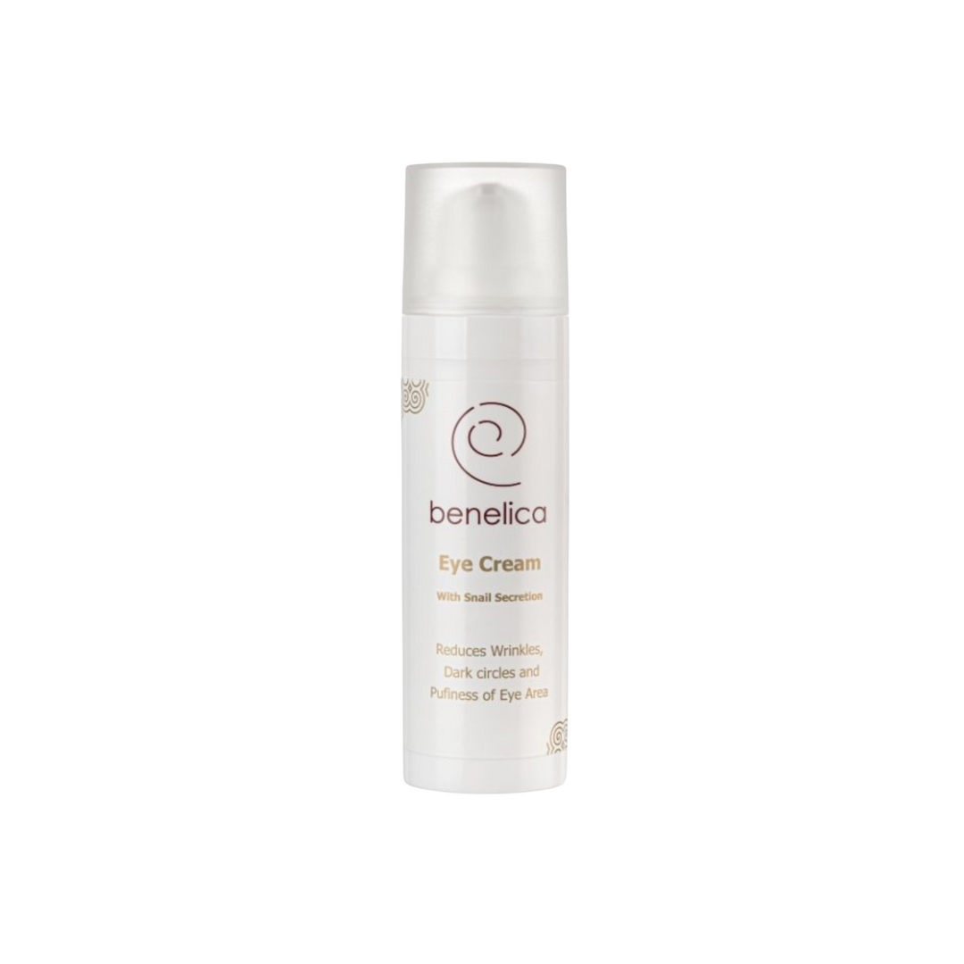 Benelica Eye Cream straight front view tube – hydrating rejuvenating eye cream with snail secretion and peptides for smooth youthful skin