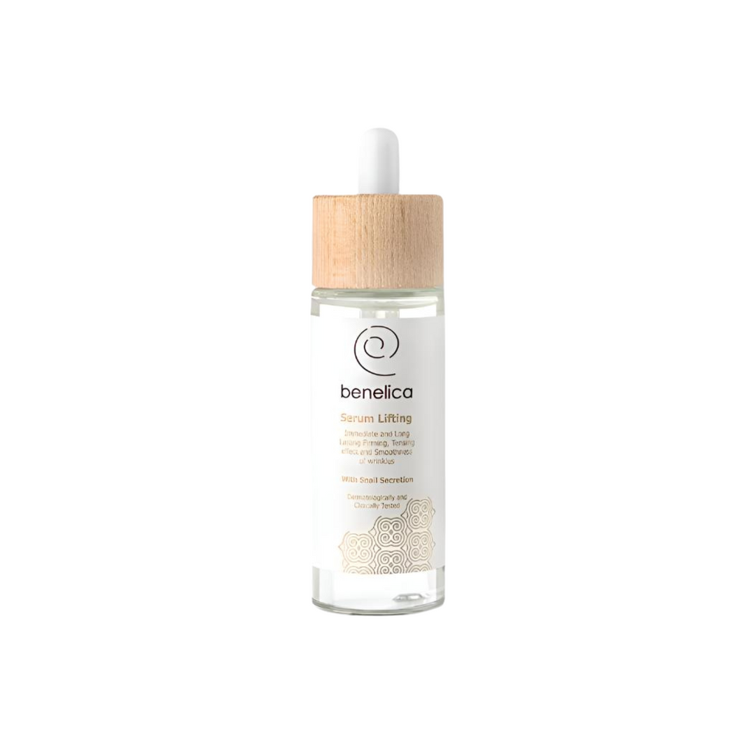 Benelica Serum Lifting 30ml straight front view tube – intensive lifting anti aging facial serum with snail secretion and peptides for firm youthful skin