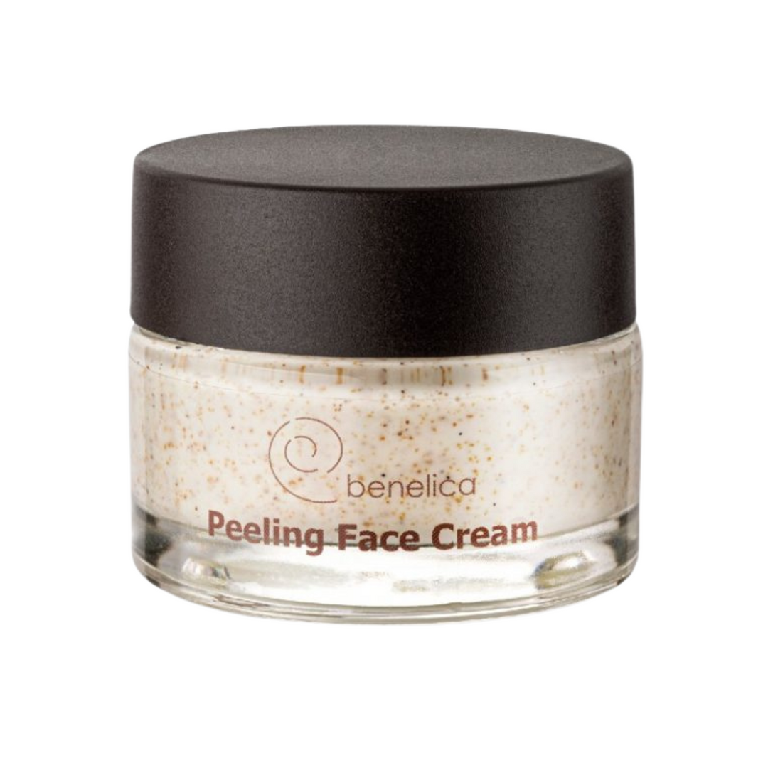 Benelica Peeling Face Cream round jar straight front view – gentle exfoliating face cream with snail secretion and natural acids for smooth radiant skin