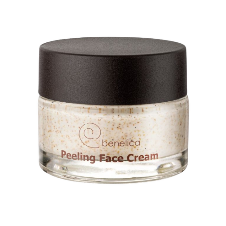 Benelica Peeling Face Cream round jar straight front view – gentle exfoliating face cream with snail secretion and natural acids for smooth radiant skin
