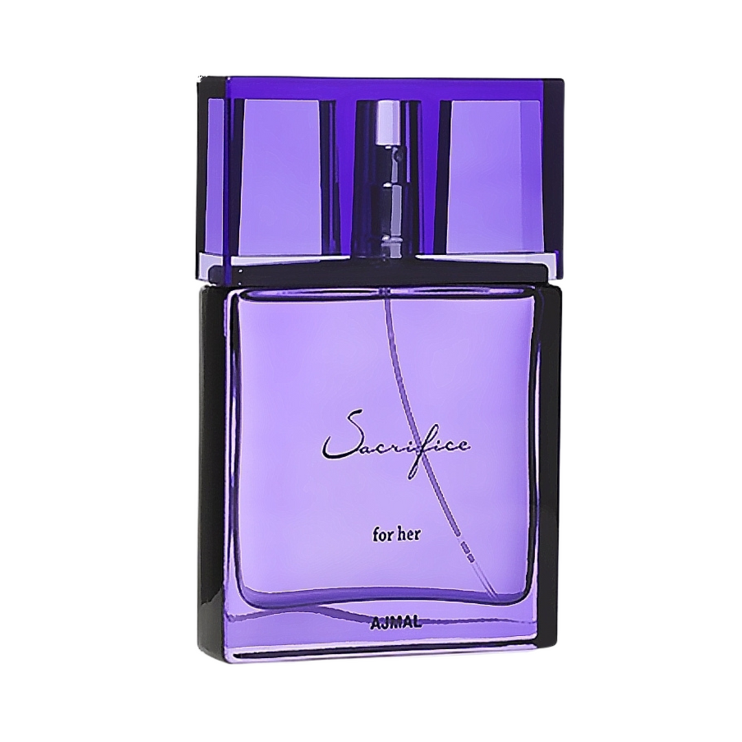 Straight front view of Ajmal Sacrifice for Her EDP 50ml perfume bottle – elegant floral feminine fragrance