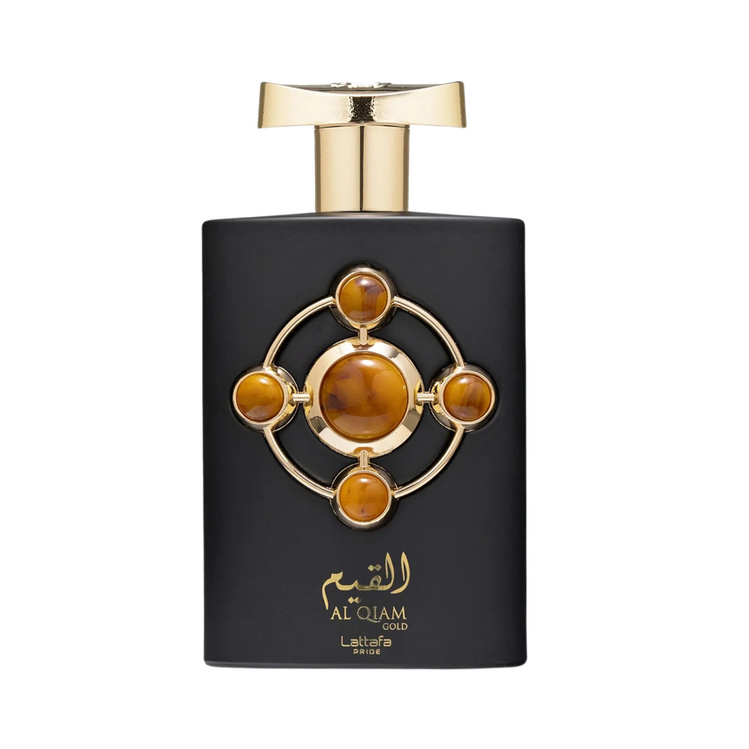 Straight front view of Lattafa Al Qiam EDP 100ml perfume bottle – elegant deep oriental woody scent