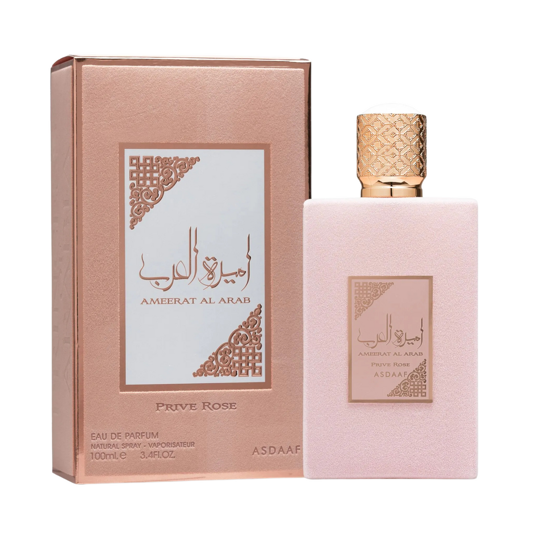 Asdaaf Ameerat Al Arab Prive Rose EDP 100ml perfume bottle and box – elegant floral oriental feminine fragrance
