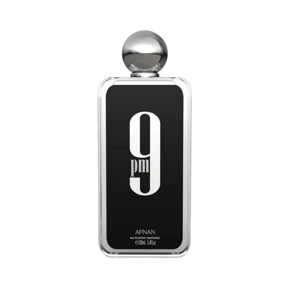 Straight front view of Afnan 9PM EDP 100ml perfume bottle – bold sweet spicy masculine fragrance