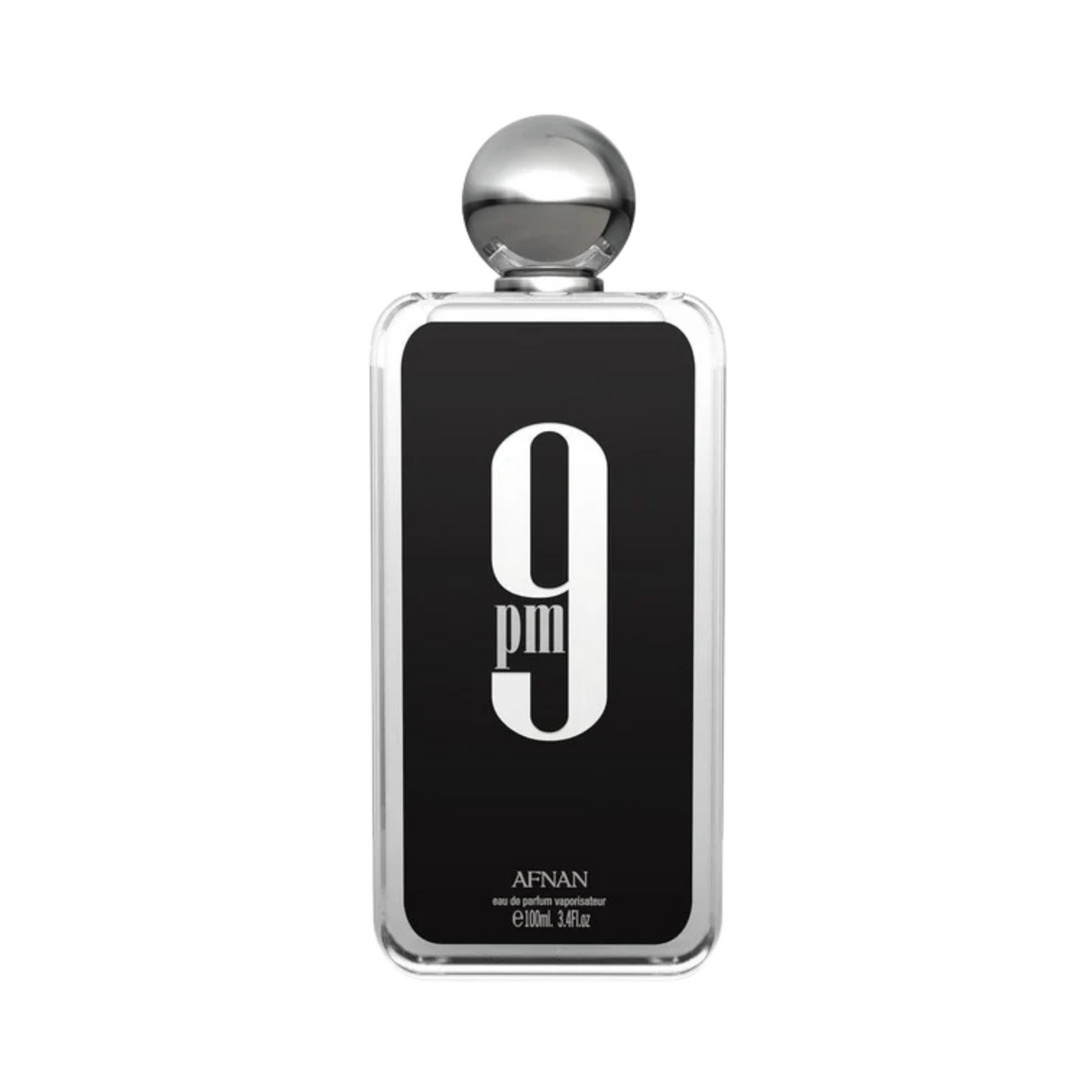 Straight front view of Afnan 9PM EDP 100ml perfume bottle – bold sweet spicy masculine fragrance