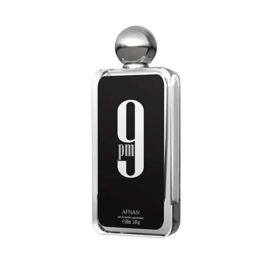 Afnan 9PM EDP 100ml perfume bottle slight side angle – elegant long lasting sweet spicy masculine fragrance