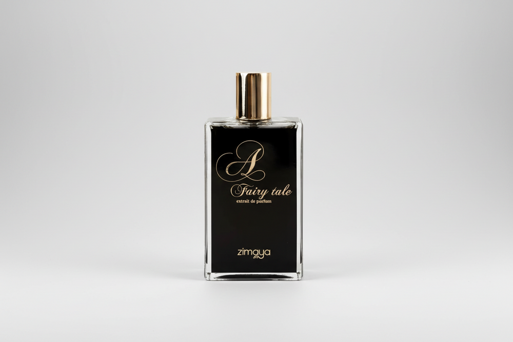 Straight front view of Zimaya A Fairy Tale EDP 100ml perfume bottle – enchanting floral fruity fragrance with top notes bergamot mandarin black currant, heart of rose jasmine peony, base of musk amber vanilla sandalwood