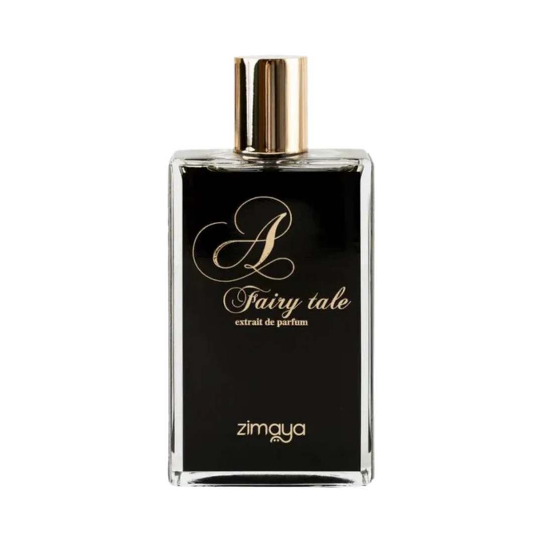 Straight front view of Zimaya A Fairy Tale EDP 100ml perfume bottle – enchanting floral fruity fragrance with top notes bergamot mandarin black currant, heart of rose jasmine peony, base of musk amber vanilla sandalwood