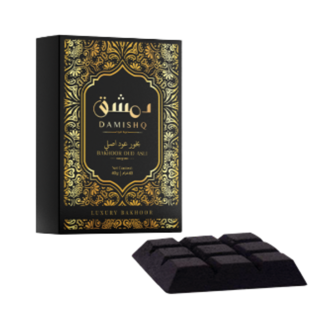 Damishq Bakhoor Oud Asli box with charcoal – luxurious oriental oud smoky home fragrance