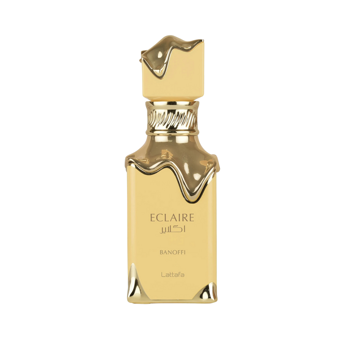 Lattafa Eclaire Banoffi EDP 100ml perfume bottle standing upright – rich banana toffee gourmand fragrance for women and men
