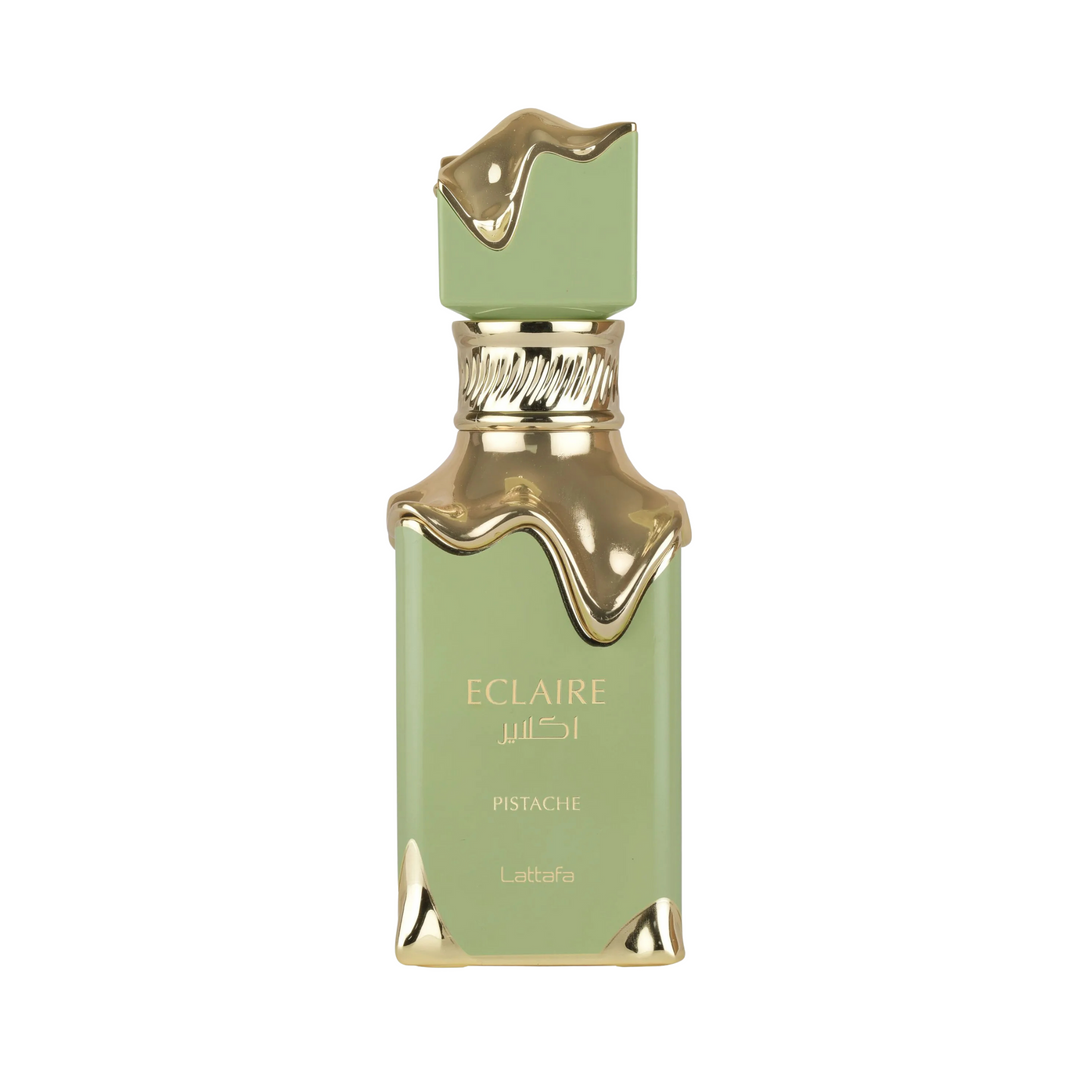 Lattafa Eclaire Pistache EDP 100ml perfume bottle standing upright – gourmet pistachio and creamy vanilla fragrance for women and men
