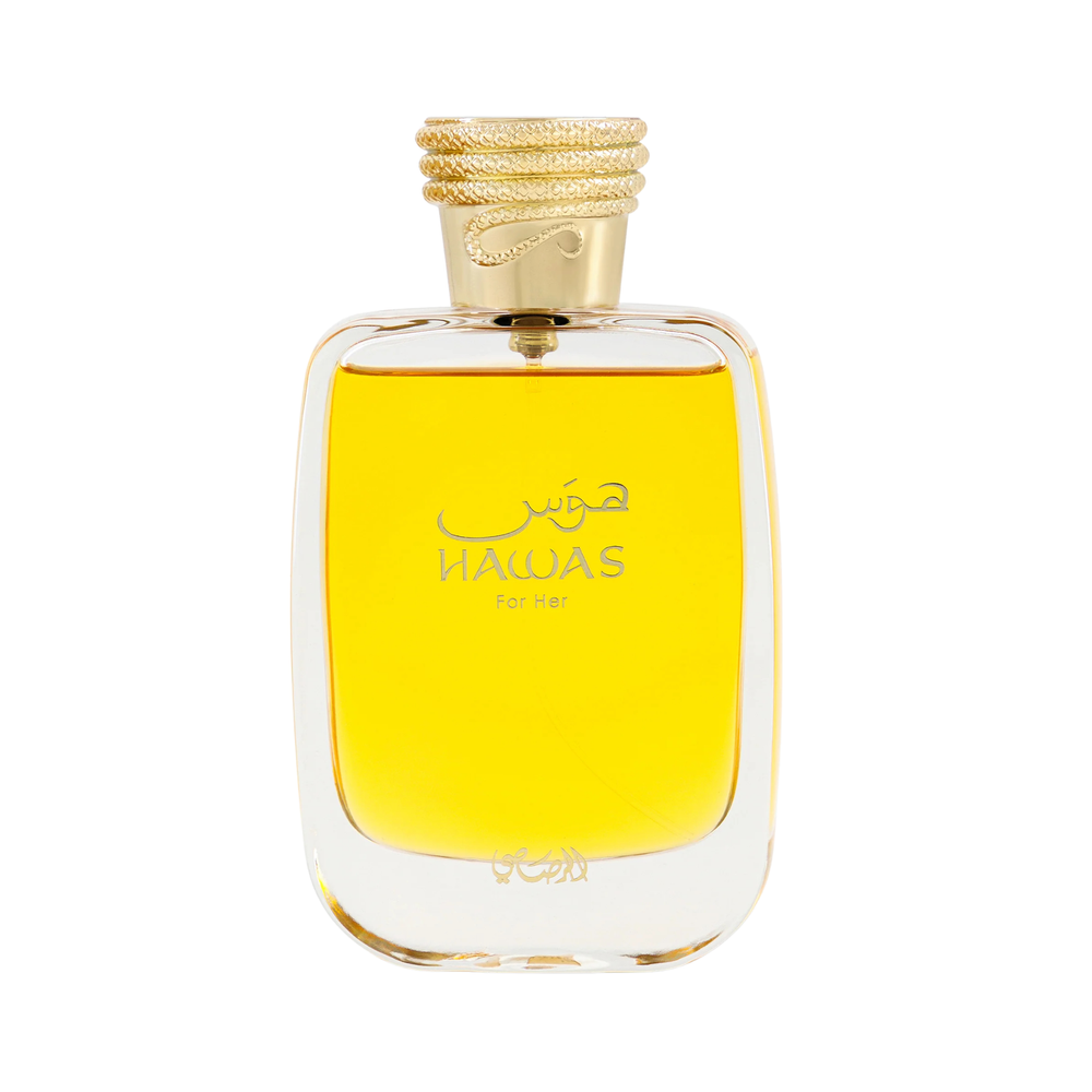 Perfume bottle with gold cap on a white background