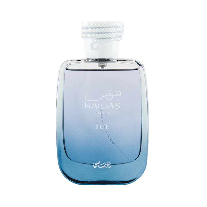 Rasasi Hawas Ice perfume bottle on a white background