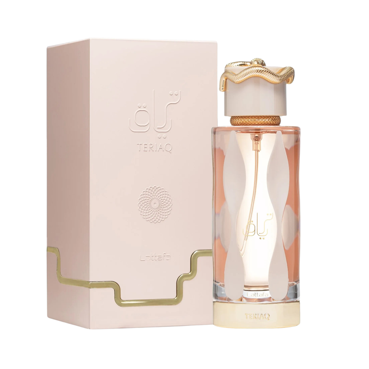 Perfume bottle and packaging with 'Olympea' branding on a white background