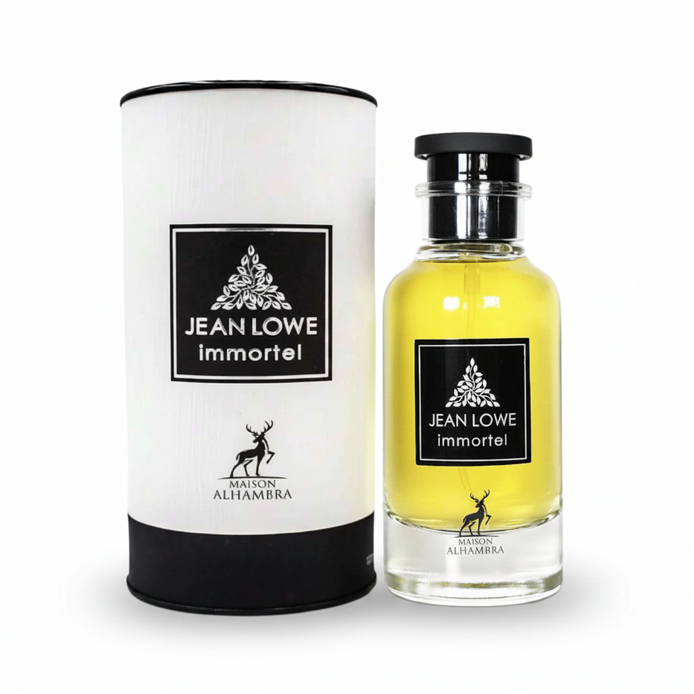 Jean Lowe Immortel perfume bottle and packaging on a white background