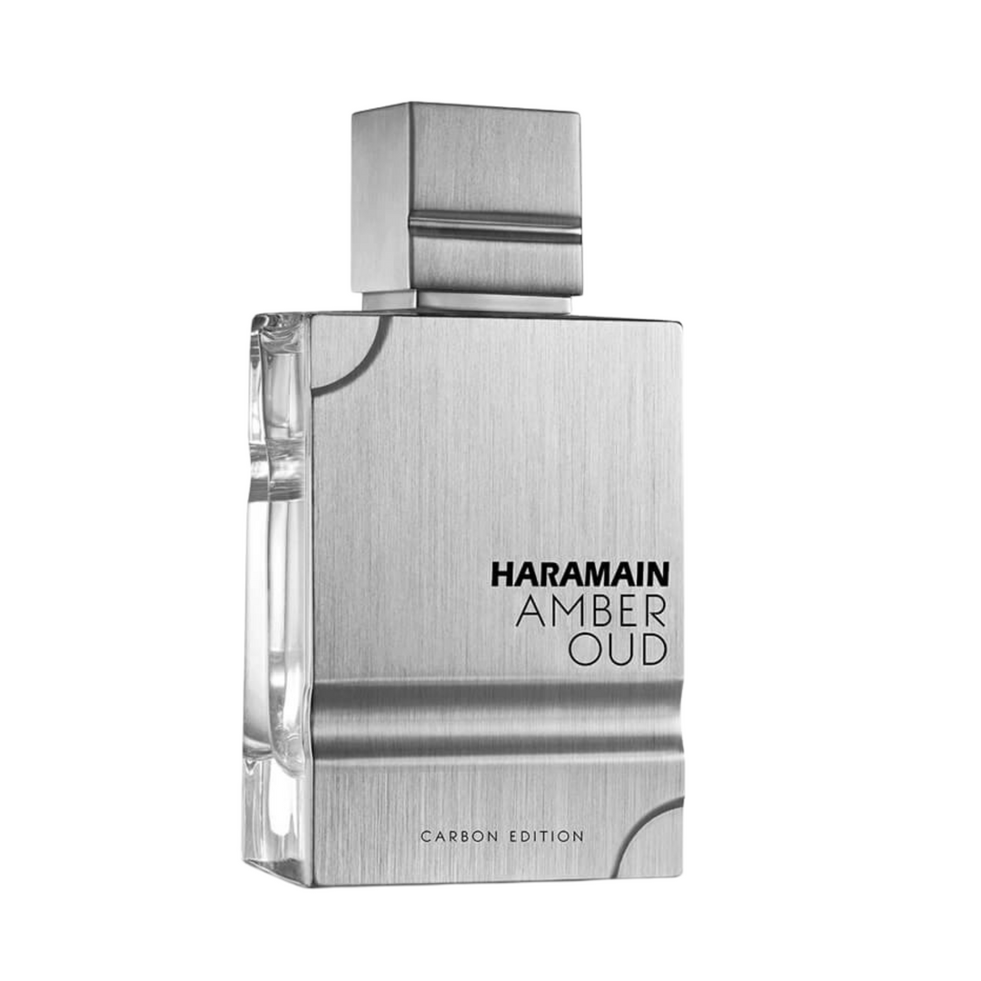 Al Haramain Amber Oud Carbon Edition EDP 100ml perfume bottle slight side angle – sophisticated long lasting woody aromatic scent with bergamot lemon lavender, violet cardamom sage, cedarwood amber musk oud