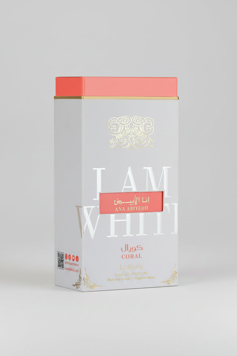 Product packaging with 'I Am White' branding on a white background