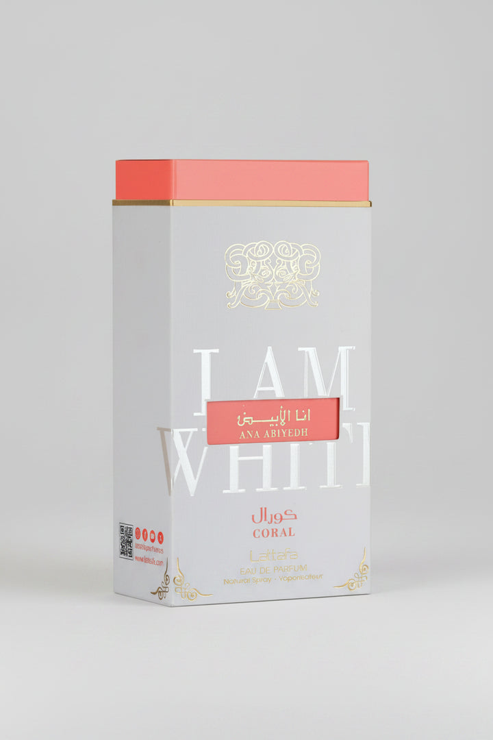 Product packaging with 'I Am White' branding on a white background