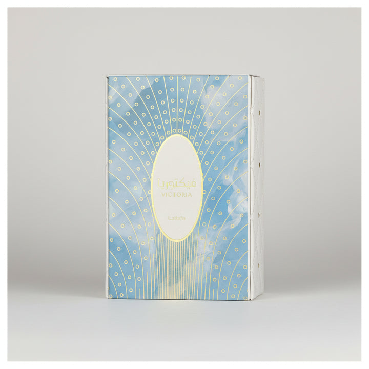 Decorative box with blue and white design and gold accents