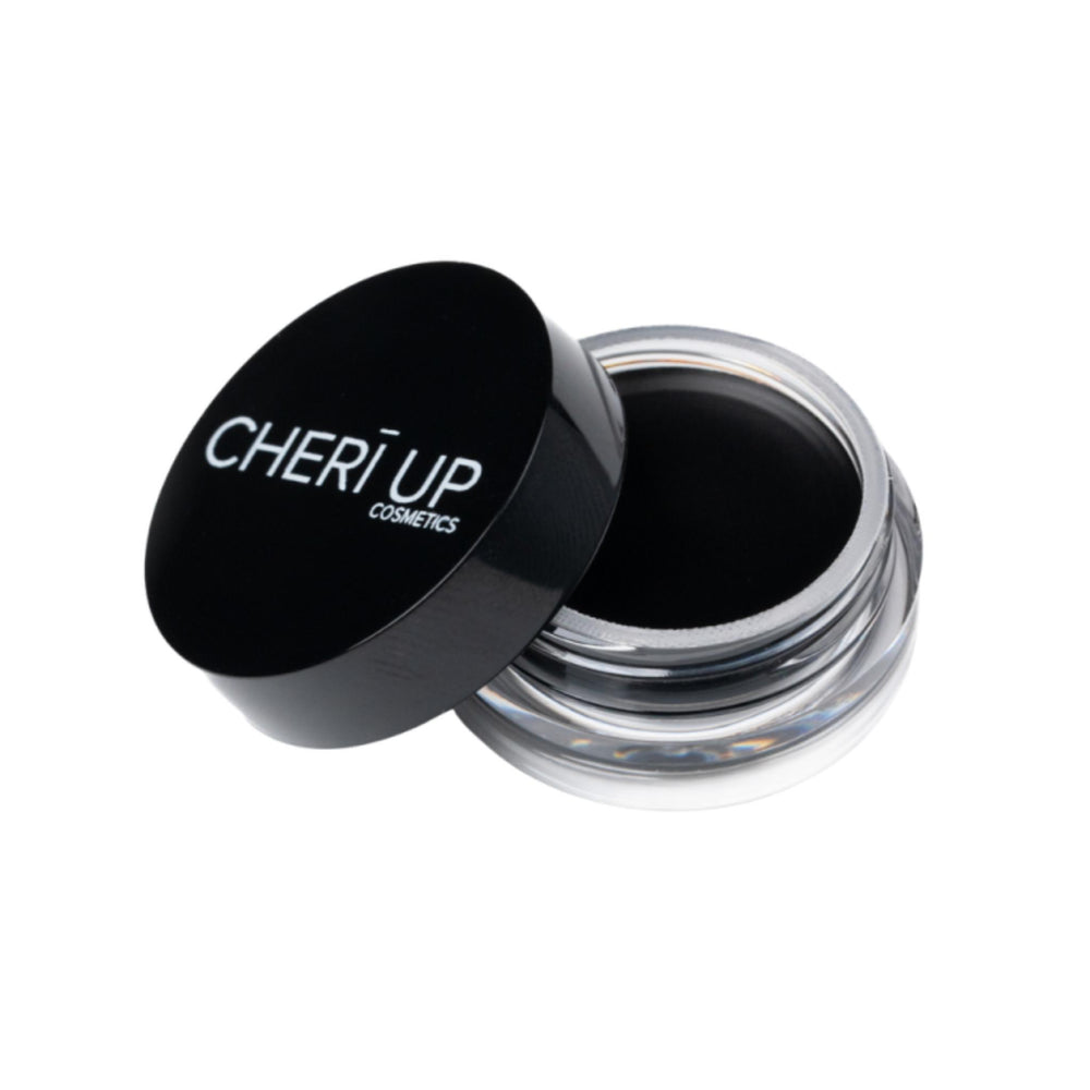 Cheri Up Eyeliner small round jar half open black shade – intense long lasting gel eyeliner for bold defined eyes